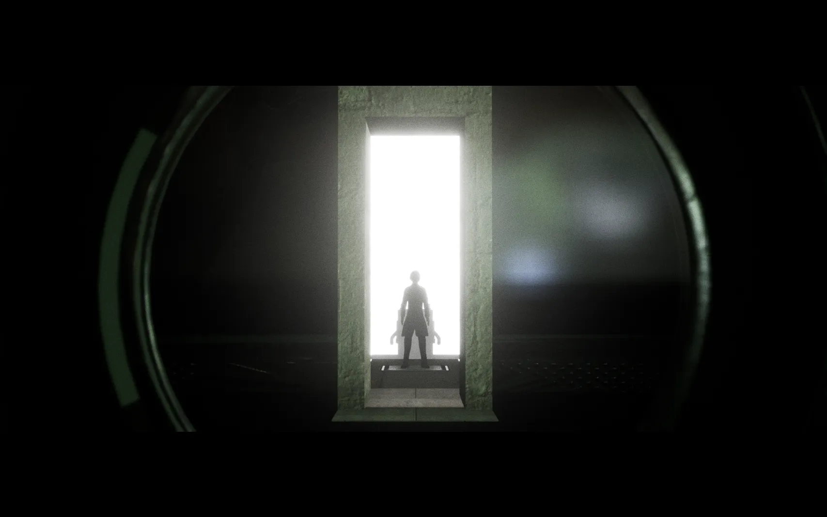 A person stands in a threshhold