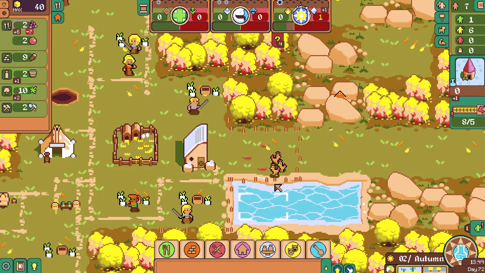 A flock of pixel chickens are on a pixel map